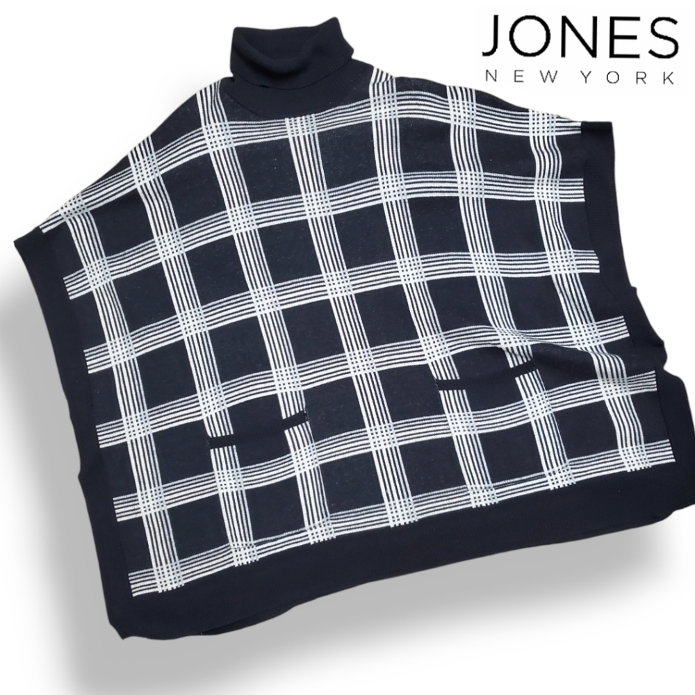 Black Plaid Turtleneck Poncho Sweater
